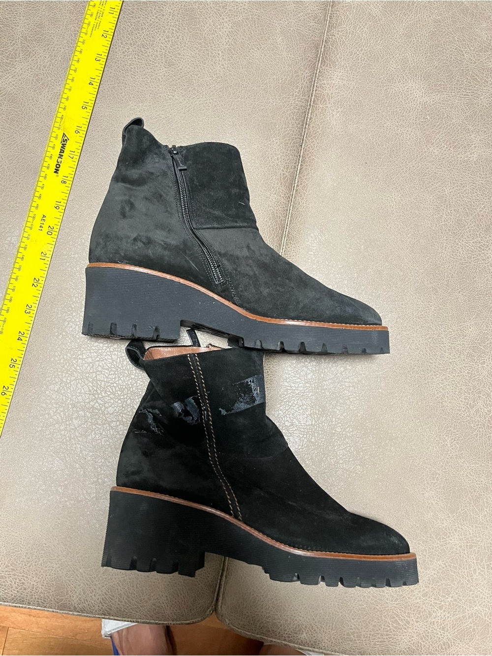 Paul Green Black Suede unisex 5.5 Ankle Boots with Lug Sole